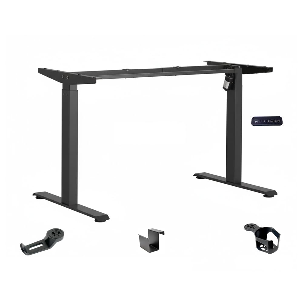 Pulse Electric Height Adjustable Table Standing Desk| 80KG Wt Cap| 3 Year Warranty| Adaptor Hanger, Headphone & Cup Holder (Black Only Frame | No Tabletop)