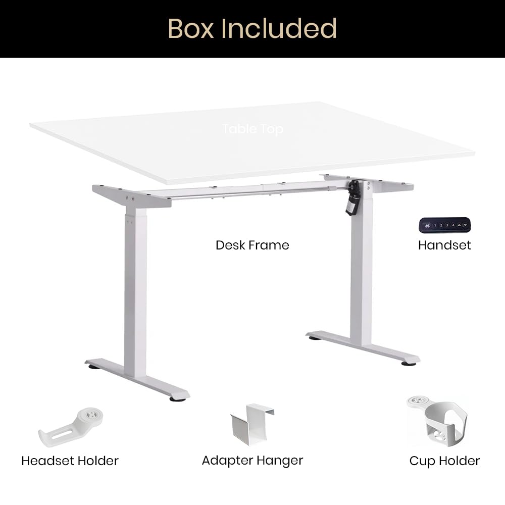Single Motor Standing Desk with 25mm Pre Drilled Tabletop 80kg  Weight Capacity + Free Headphone & Cup Holder and Adaptor Hanger - Pulse Series