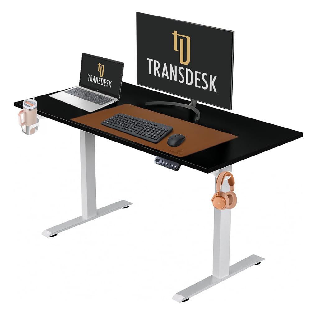 Single Motor Standing Desk with 25mm Pre Drilled Tabletop 80kg  Weight Capacity + Free Headphone & Cup Holder and Adaptor Hanger - Pulse Series