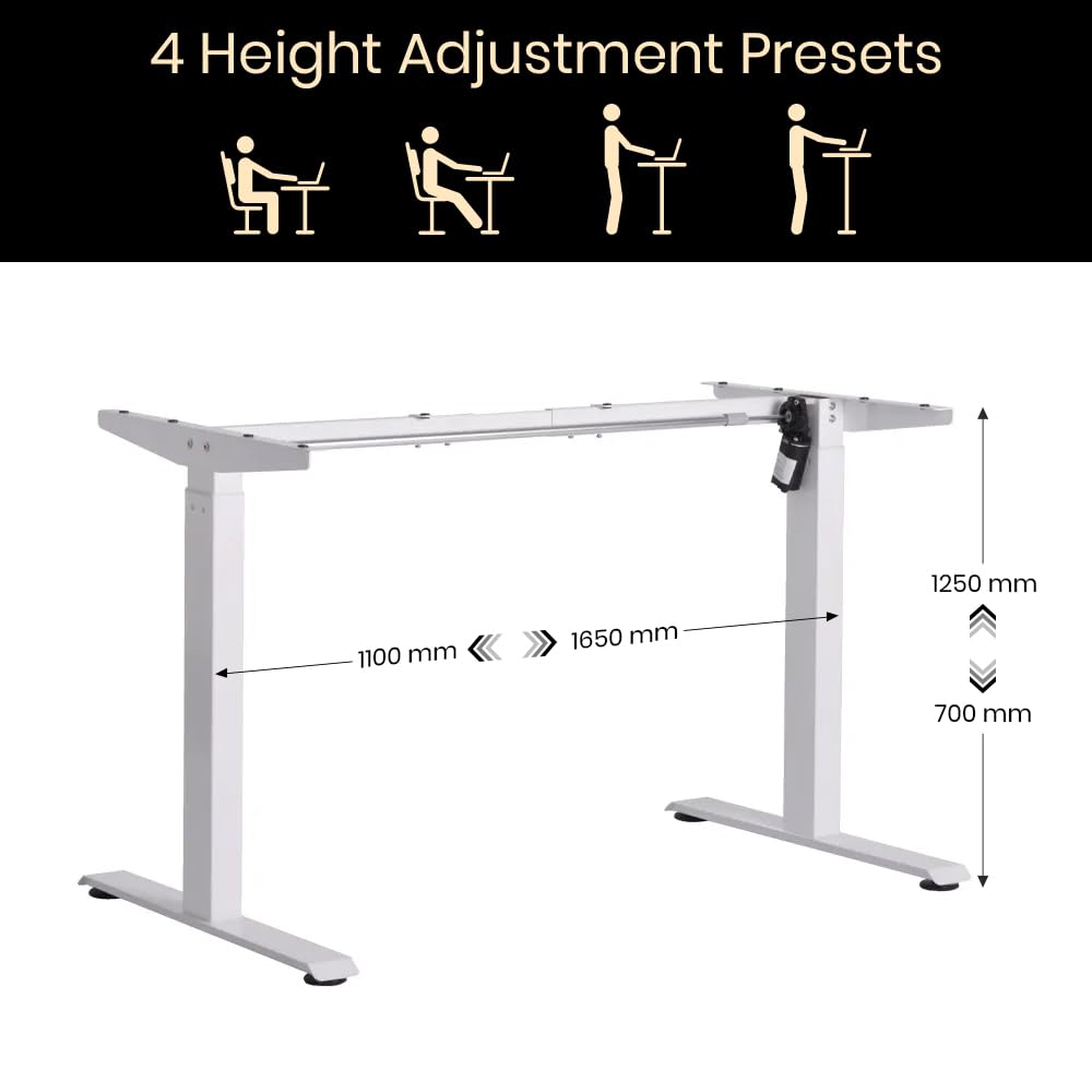 TRANSDESK Pulse Electric Height Adjustable Table Standing Desk| 80KG Wt Cap| 3 Year Warranty| Adaptor Hanger, Headphone & Cup Holder (White Only Frame | No Tabletop)