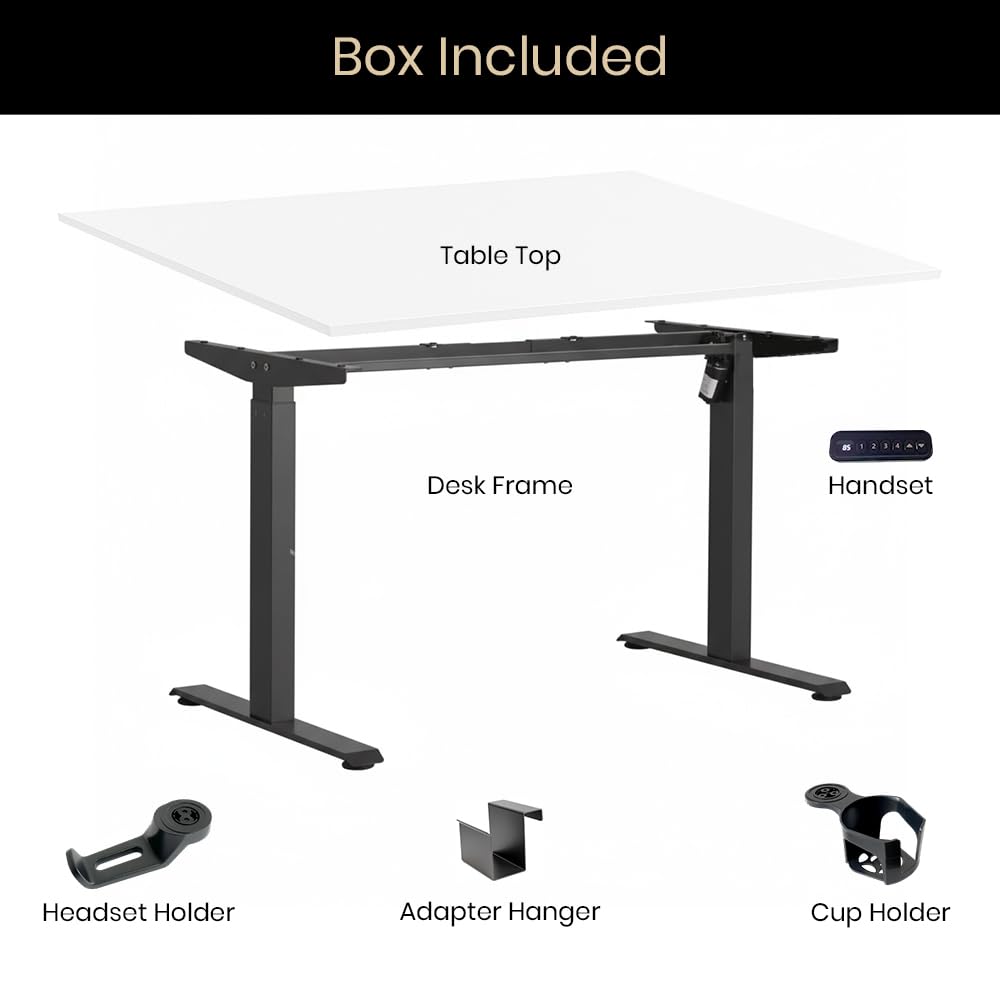 Single Motor Standing Desk with 25mm Pre Drilled Tabletop 80kg  Weight Capacity + Free Headphone & Cup Holder and Adaptor Hanger - Pulse Series
