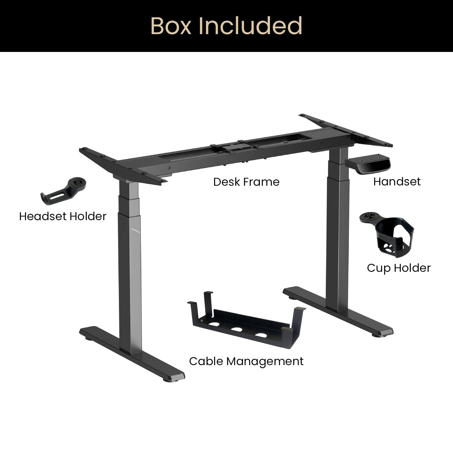 Dual Motor 3 Stage Electric Height Adjustable Standing Desk Table| 120KG Wt Cap| 3 Year Warranty| Fit 47"–71" Tabletop| Cable Management, Headphone & Cup Holder (BK Frame Only | No Tabletop)