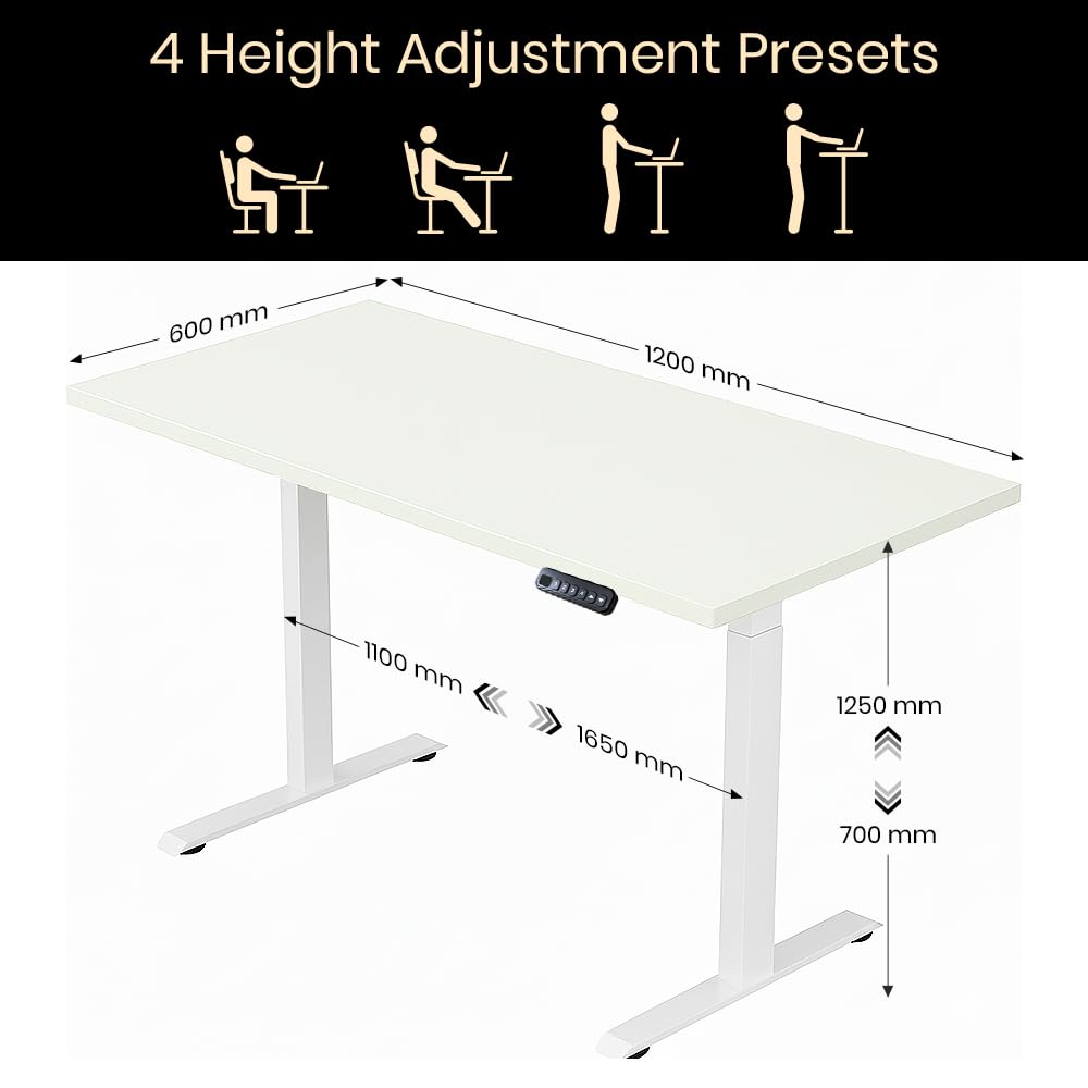 Single Motor Standing Desk with 25mm Pre Drilled Tabletop 80kg  Weight Capacity + Free Headphone & Cup Holder and Adaptor Hanger - Pulse Series