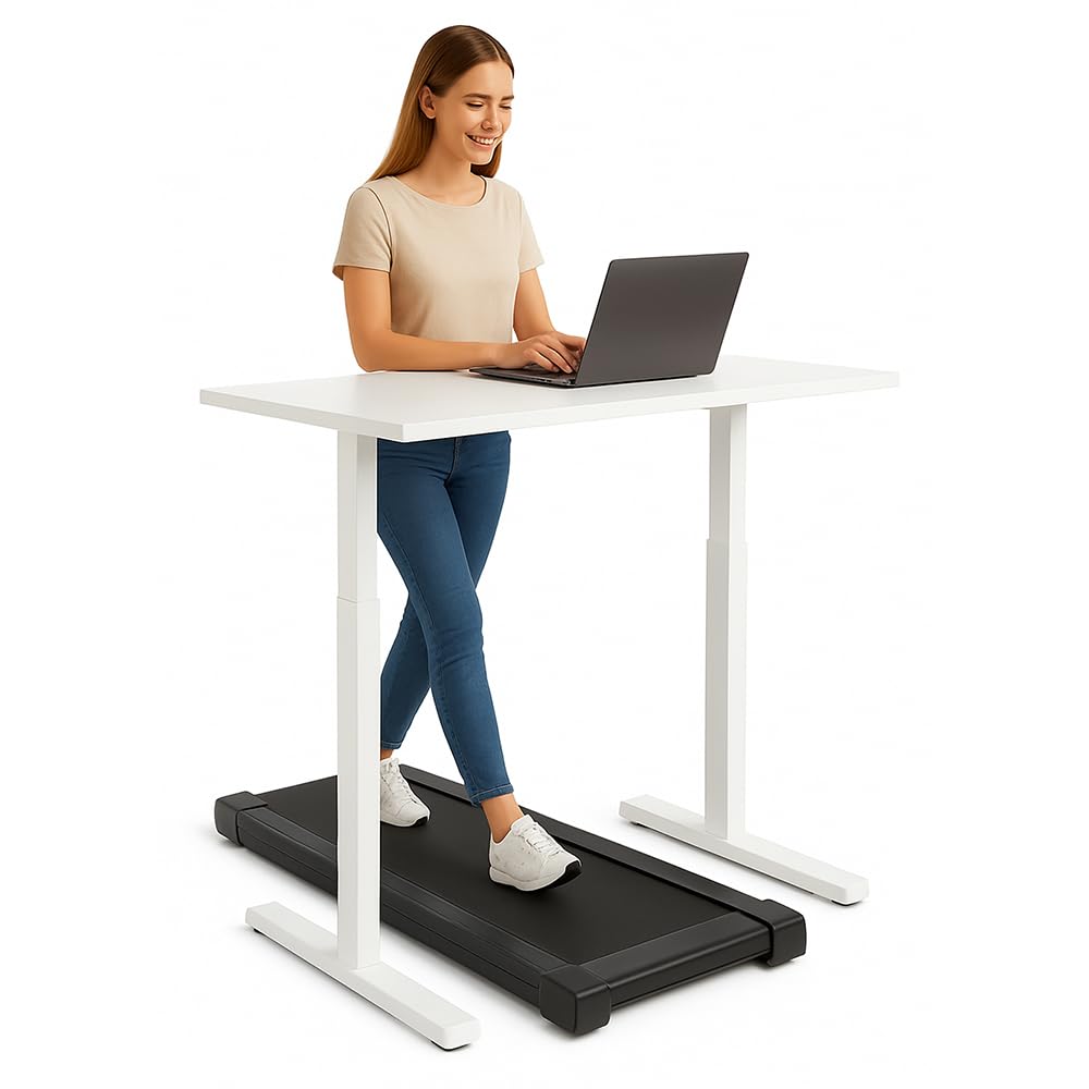 TRANSDESK Pulse Electric Height Adjustable Table Standing Desk| 80KG Wt Cap| 3 Year Warranty| Adaptor Hanger, Headphone & Cup Holder (White Only Frame | No Tabletop)