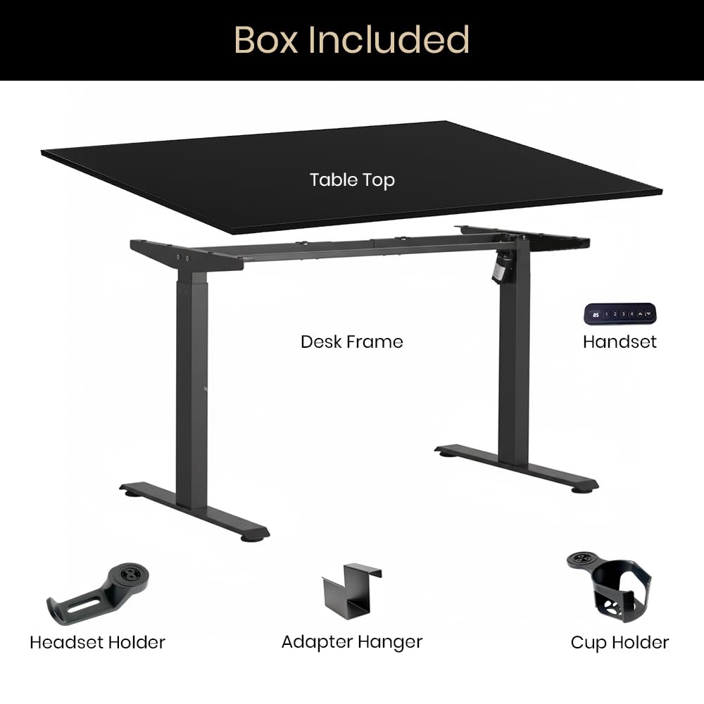 Single Motor Standing Desk with 25mm Pre Drilled Tabletop 80kg  Weight Capacity + Free Headphone & Cup Holder and Adaptor Hanger - Pulse Series