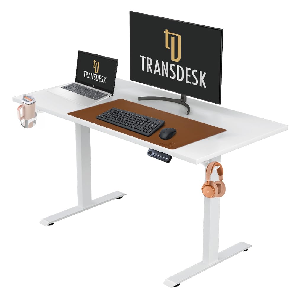 Single Motor Standing Desk with 25mm Pre Drilled Tabletop 80kg  Weight Capacity + Free Headphone & Cup Holder and Adaptor Hanger - Pulse Series