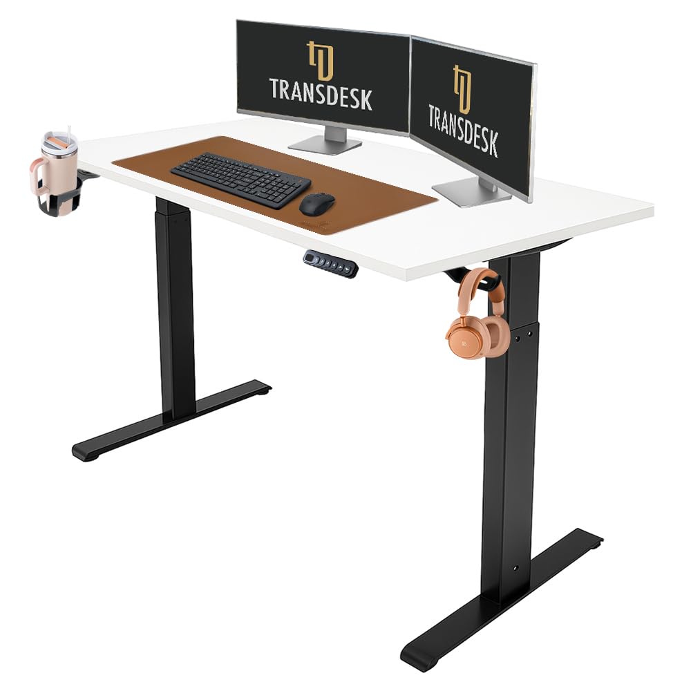 Single Motor Standing Desk with 25mm Pre Drilled Tabletop 80kg  Weight Capacity + Free Headphone & Cup Holder and Adaptor Hanger - Pulse Series