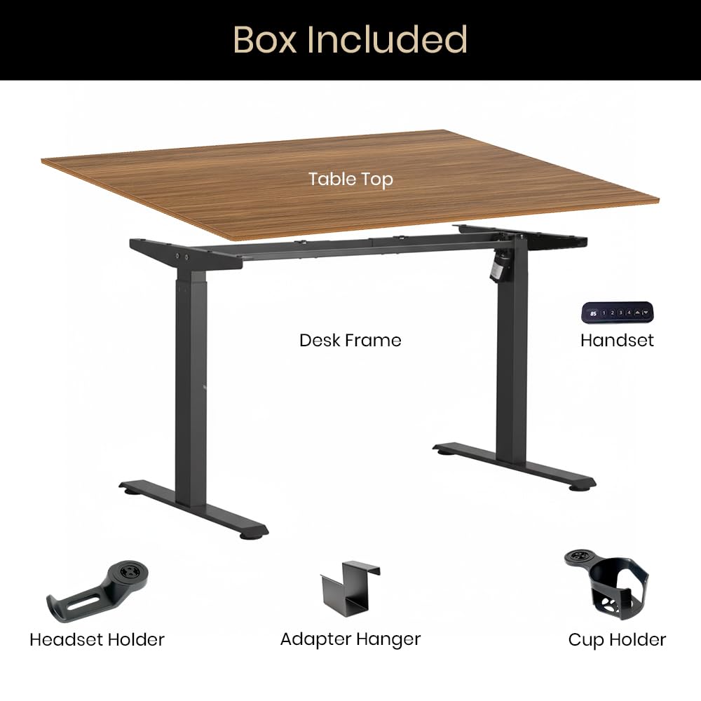 Single Motor Standing Desk with 25mm Pre Drilled Tabletop 80kg  Weight Capacity + Free Headphone & Cup Holder and Adaptor Hanger - Pulse Series