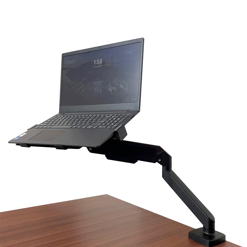Single Monitor Arm with Laptop Tray, Full Motion Adjustable Stand, Gas Spring Mount for 13–30 Inch Screens, VESA 75x75/100x100 Compatible, Clamp & Grommet Base, Supports 1 Monitor or Laptop
