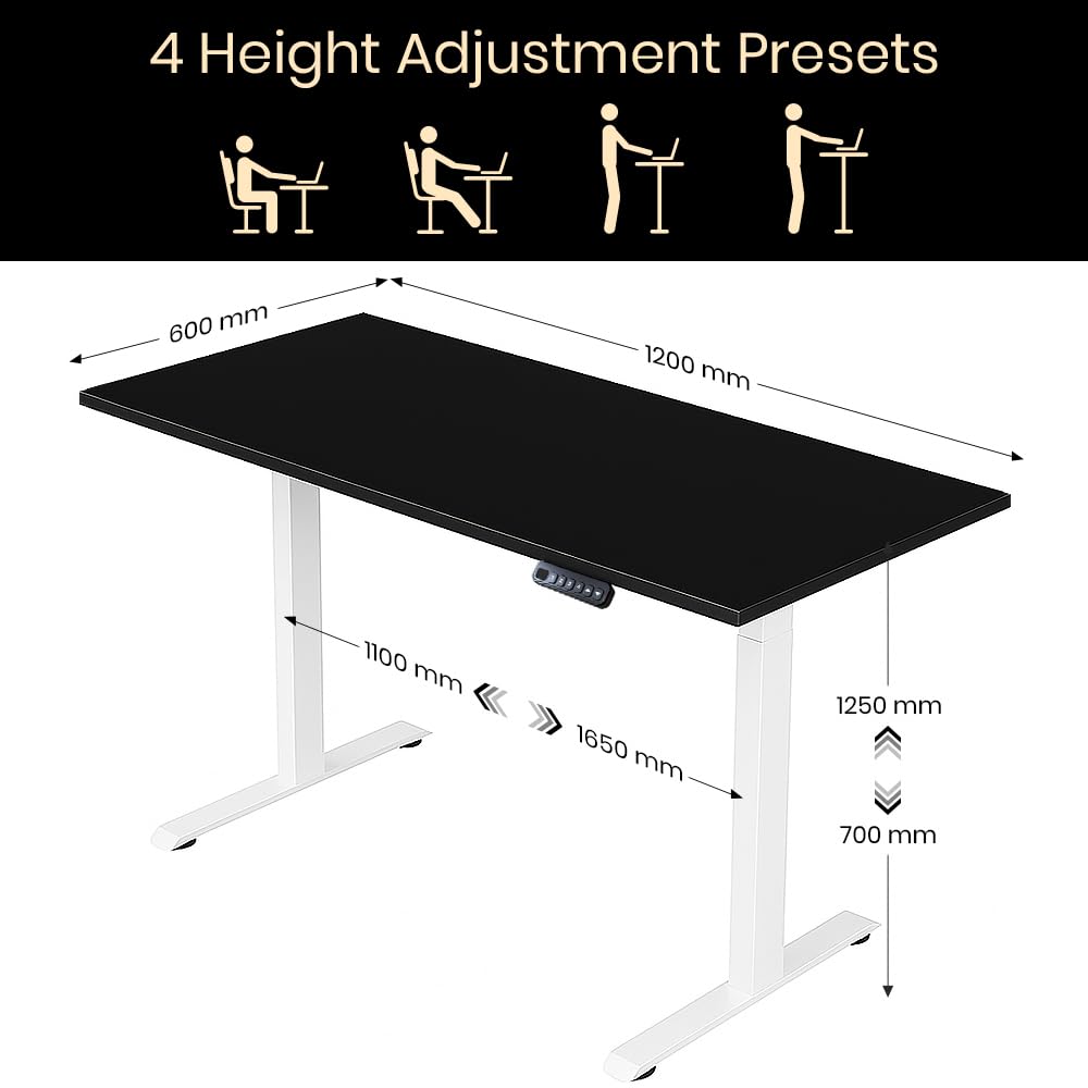 Single Motor Standing Desk with 25mm Pre Drilled Tabletop 80kg  Weight Capacity + Free Headphone & Cup Holder and Adaptor Hanger - Pulse Series