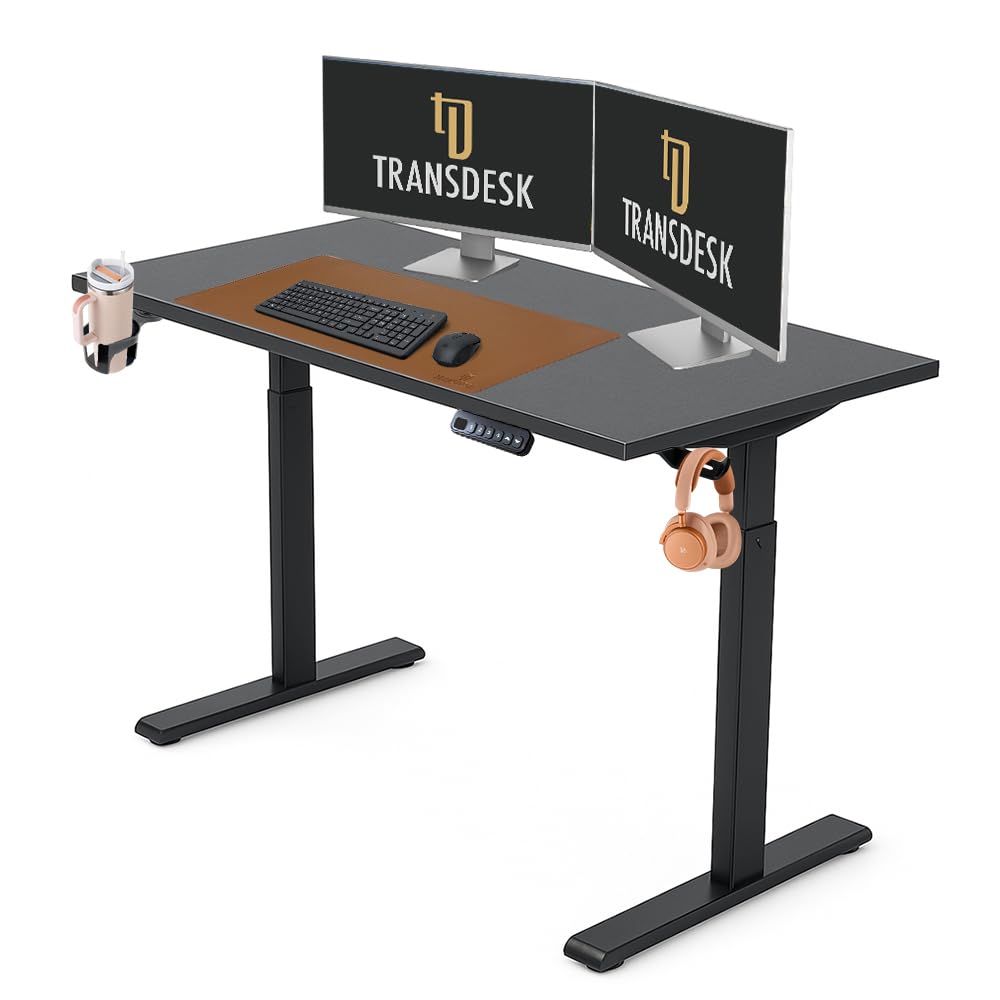 Single Motor Standing Desk with 25mm Pre Drilled Tabletop 80kg  Weight Capacity + Free Headphone & Cup Holder and Adaptor Hanger - Pulse Series