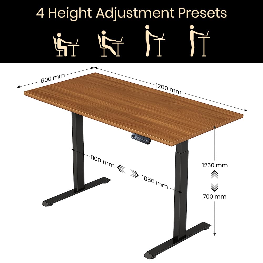 Single Motor Standing Desk with 25mm Pre Drilled Tabletop 80kg  Weight Capacity + Free Headphone & Cup Holder and Adaptor Hanger - Pulse Series