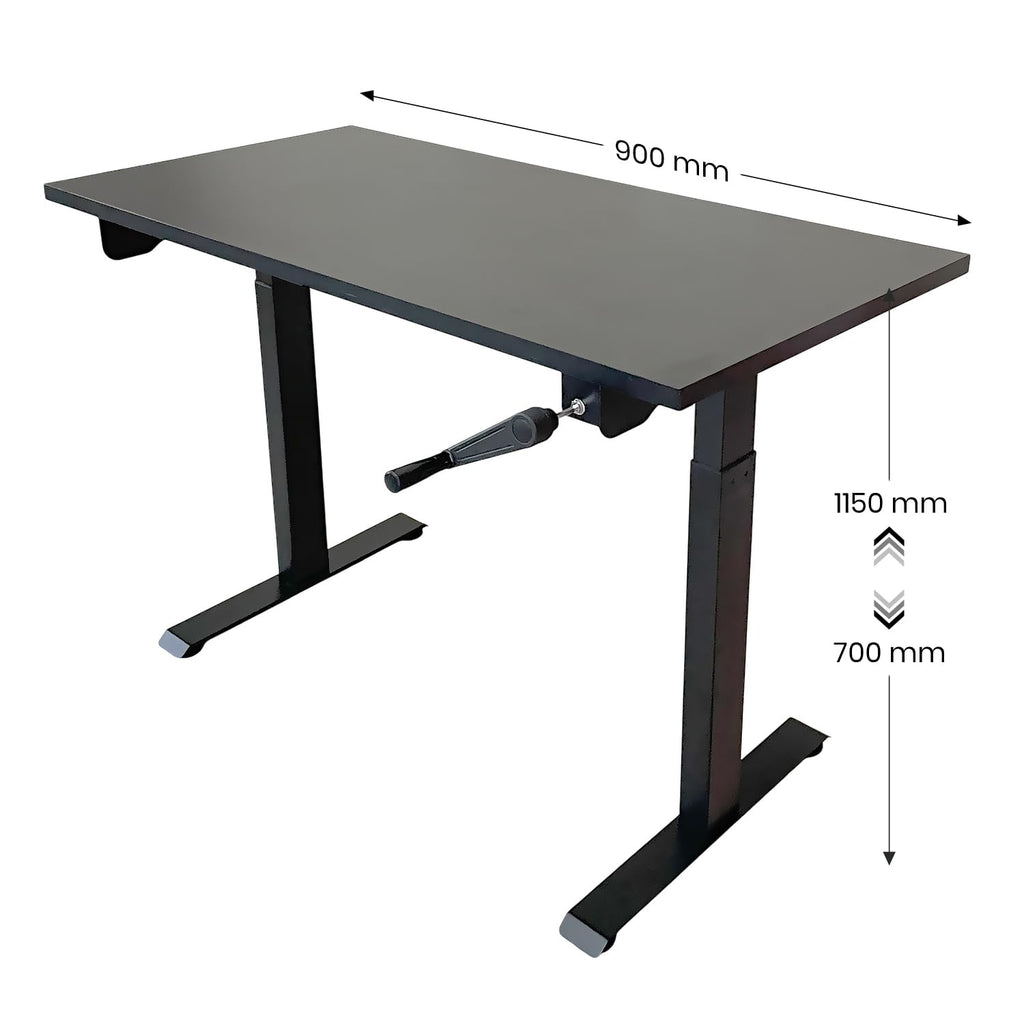 Manual Hand Crank Standing Desk Frame | Non Electric Height Adjustable Sit-Stand Table No Power Required | Silent Operation, Heavy-Duty Steel| 3-Year Warranty | Black Frame Only No Tabletop