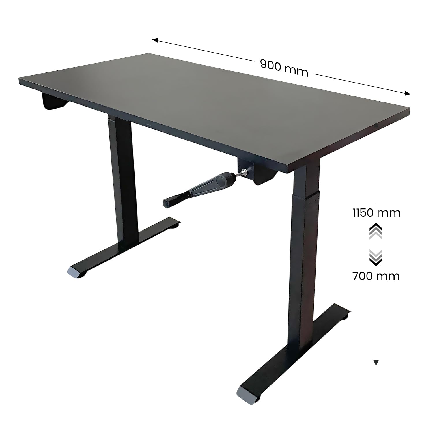 Manual Hand Crank Standing Desk Frame | Non Electric Height Adjustable Sit-Stand Table No Power Required | Silent Operation, Heavy-Duty Steel| 3-Year Warranty | Black Frame Only No Tabletop