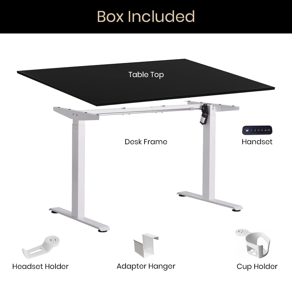 Single Motor Standing Desk with 25mm Pre Drilled Tabletop 80kg  Weight Capacity + Free Headphone & Cup Holder and Adaptor Hanger - Pulse Series