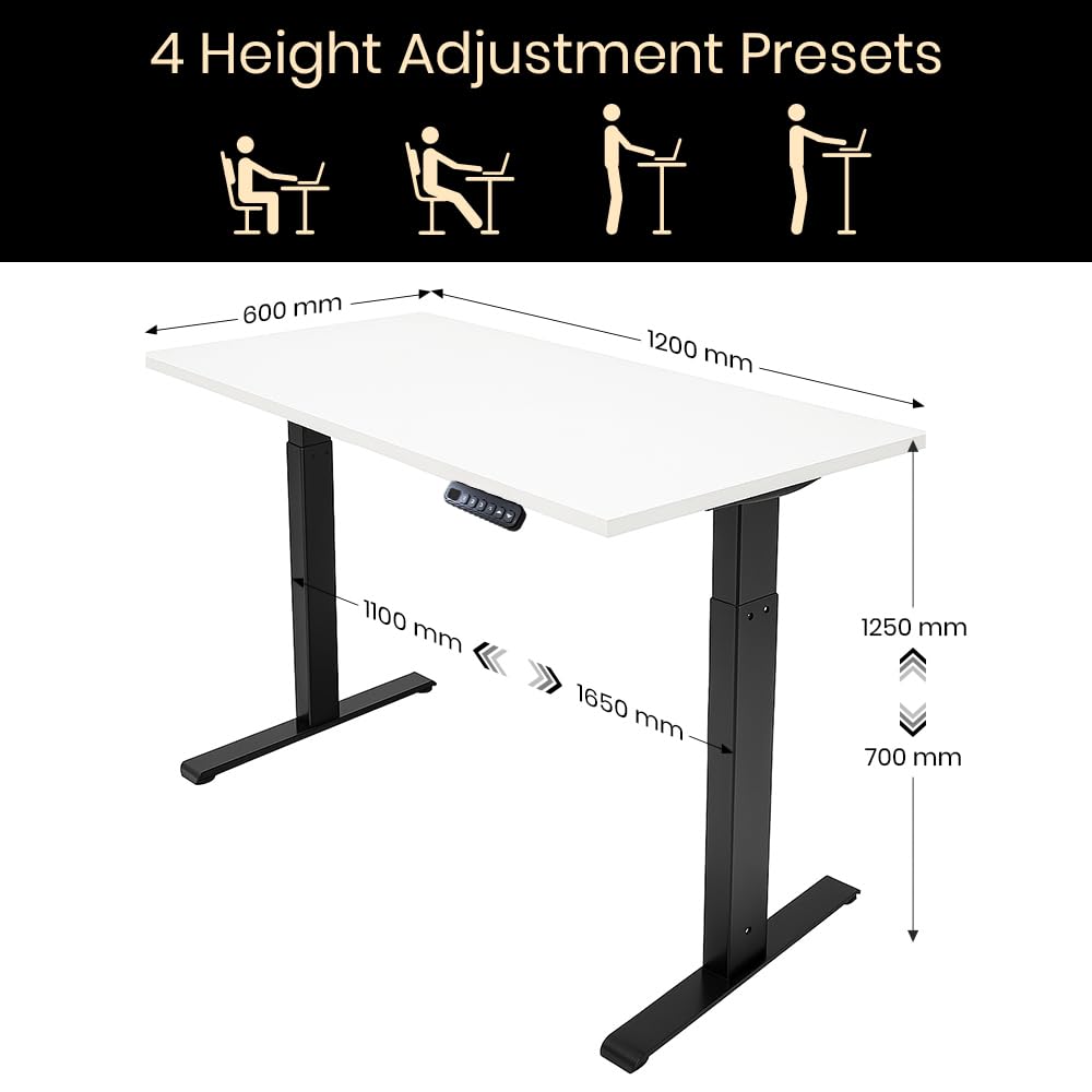 Single Motor Standing Desk with 25mm Pre Drilled Tabletop 80kg  Weight Capacity + Free Headphone & Cup Holder and Adaptor Hanger - Pulse Series