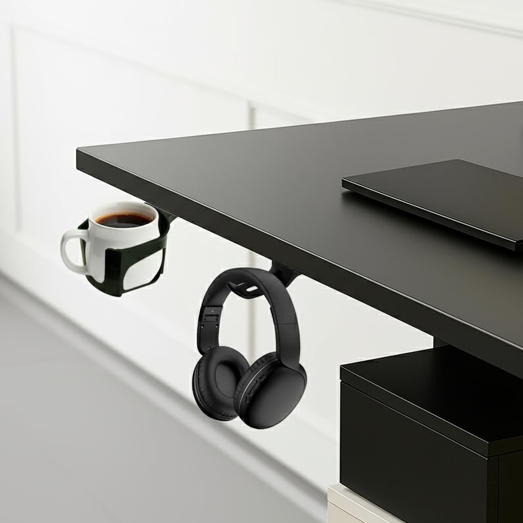 Pulse Electric Height Adjustable Table Standing Desk| 80KG Wt Cap| 3 Year Warranty| Adaptor Hanger, Headphone & Cup Holder (Black Only Frame | No Tabletop)