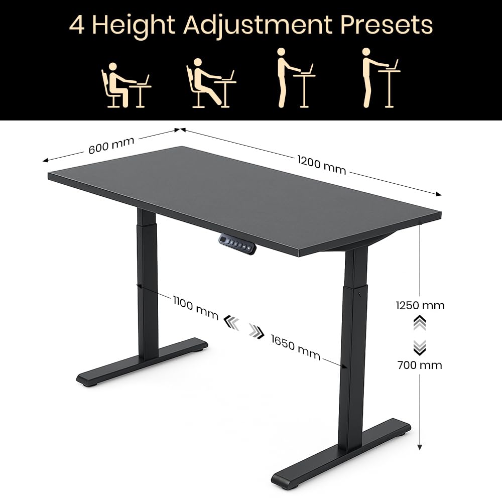 Single Motor Standing Desk with 25mm Pre Drilled Tabletop 80kg  Weight Capacity + Free Headphone & Cup Holder and Adaptor Hanger - Pulse Series
