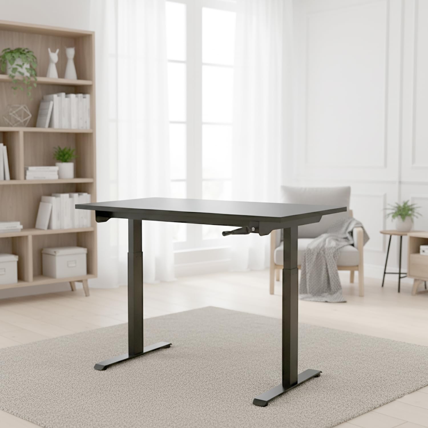 Manual Hand Crank Standing Desk Frame | Non Electric Height Adjustable Sit-Stand Table No Power Required | Silent Operation, Heavy-Duty Steel| 3-Year Warranty | Black Frame Only No Tabletop