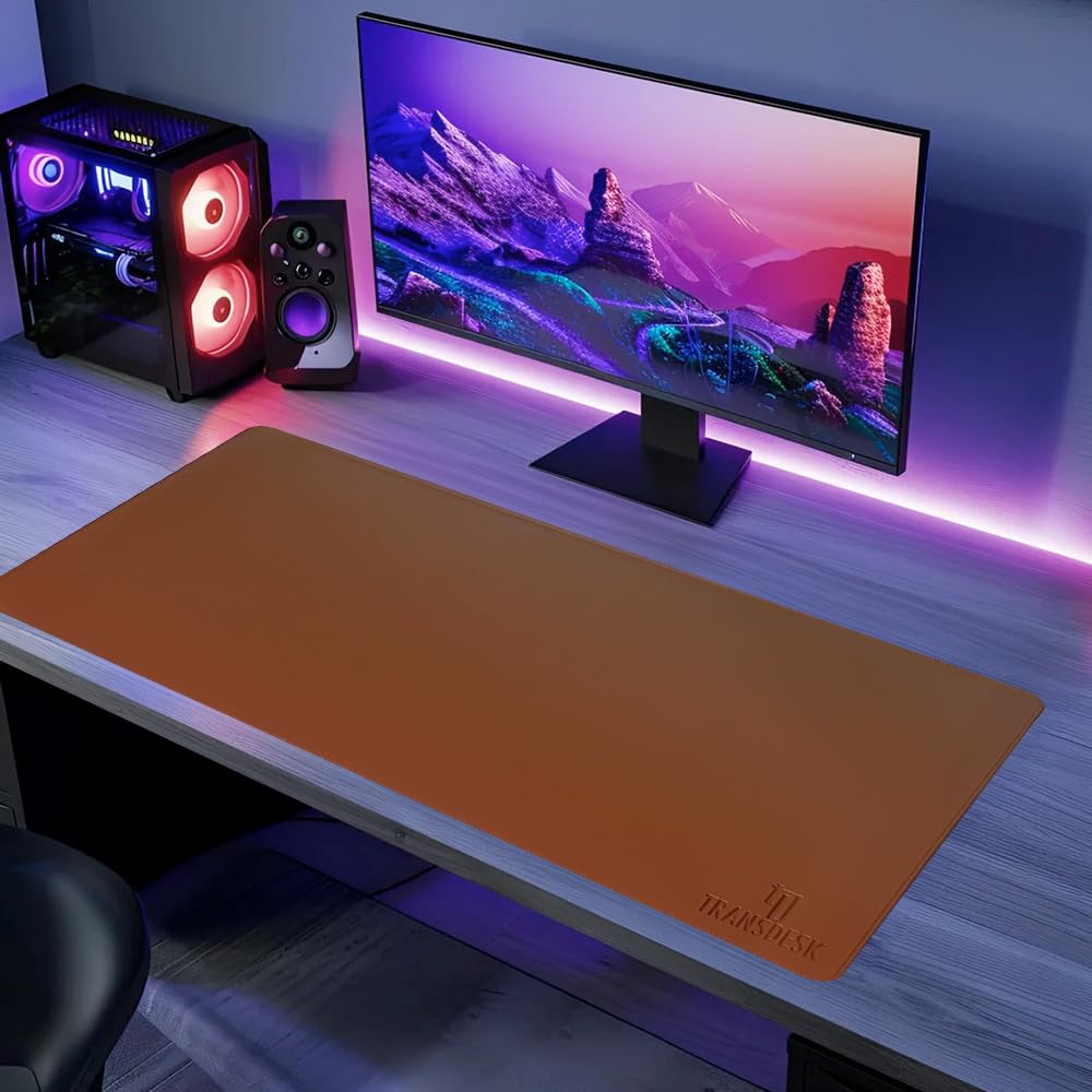 Premium Extra Large Vegan Leather Desk Mat 900x450 mm (90×45 cm – 2mm Thick)| Smooth Mouse Pad with Exquisite Stitching| Non-Slip Velvet Base| Eco-Friendly for Office & Gaming - Brown