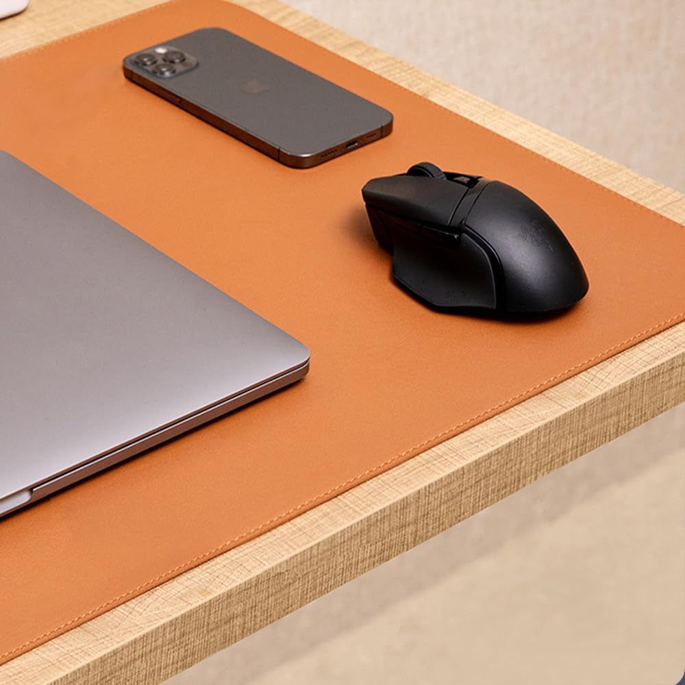 Premium Extra Large Vegan Leather Desk Mat 900x450 mm (90×45 cm – 2mm Thick)| Smooth Mouse Pad with Exquisite Stitching| Non-Slip Velvet Base| Eco-Friendly for Office & Gaming - Brown