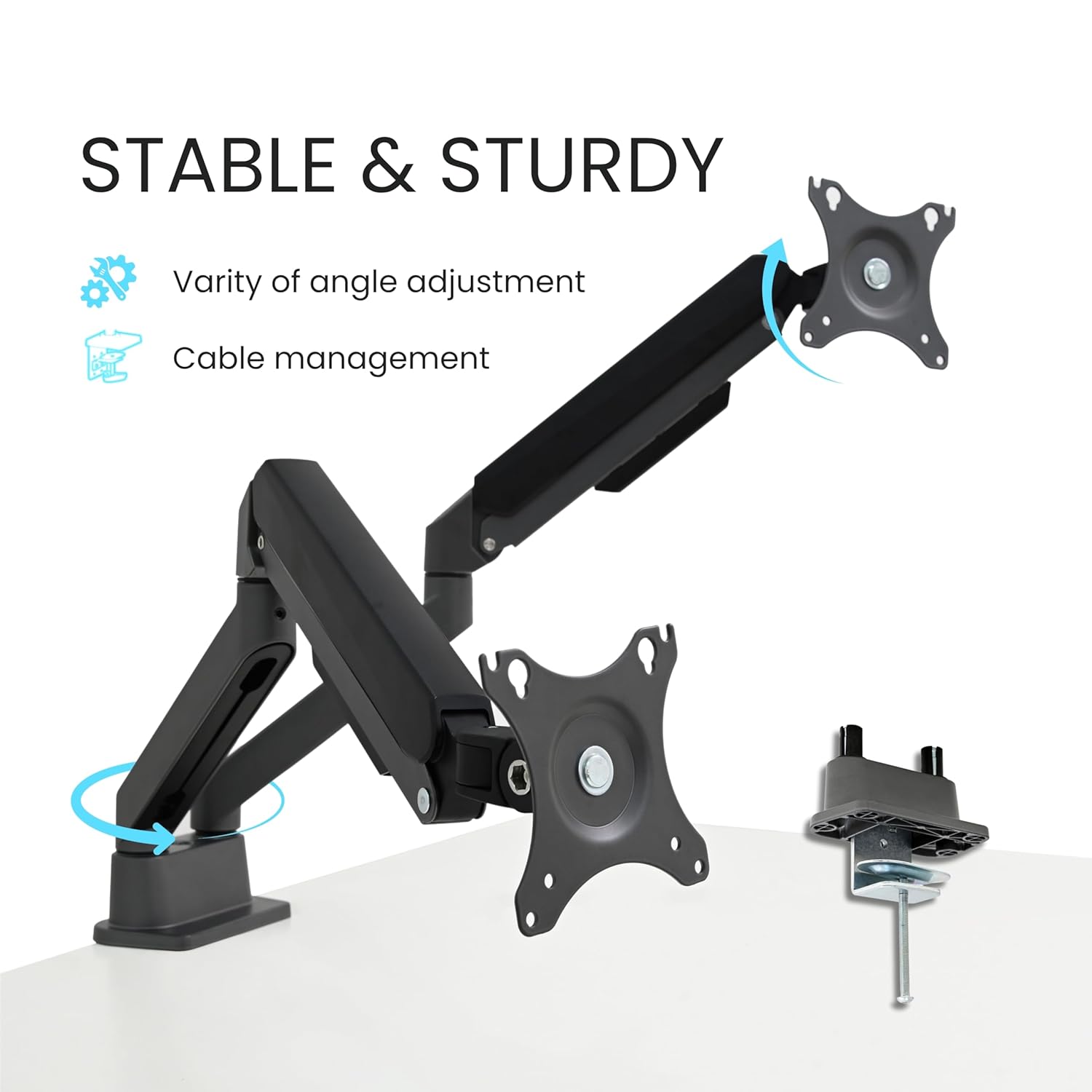 Gas Spring Dual Monitor Arm Full Motion Flexibility for 13 to 32 Inch Monitor Weight Capacity 9kg Per Monitor - TDS200
