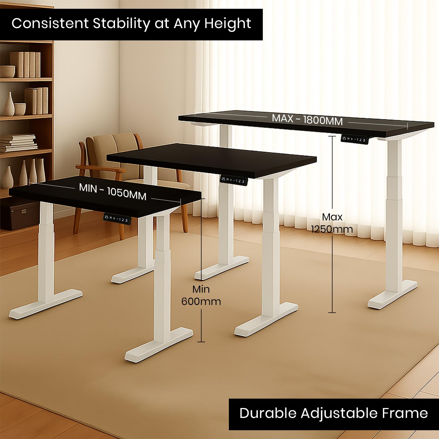 Dual Motor Standing Desk with 25mm Pre Drilled Tabletop 120kg Weight Capacity + Free Headphone & Cup Holder and Cable Management  - Verto Series