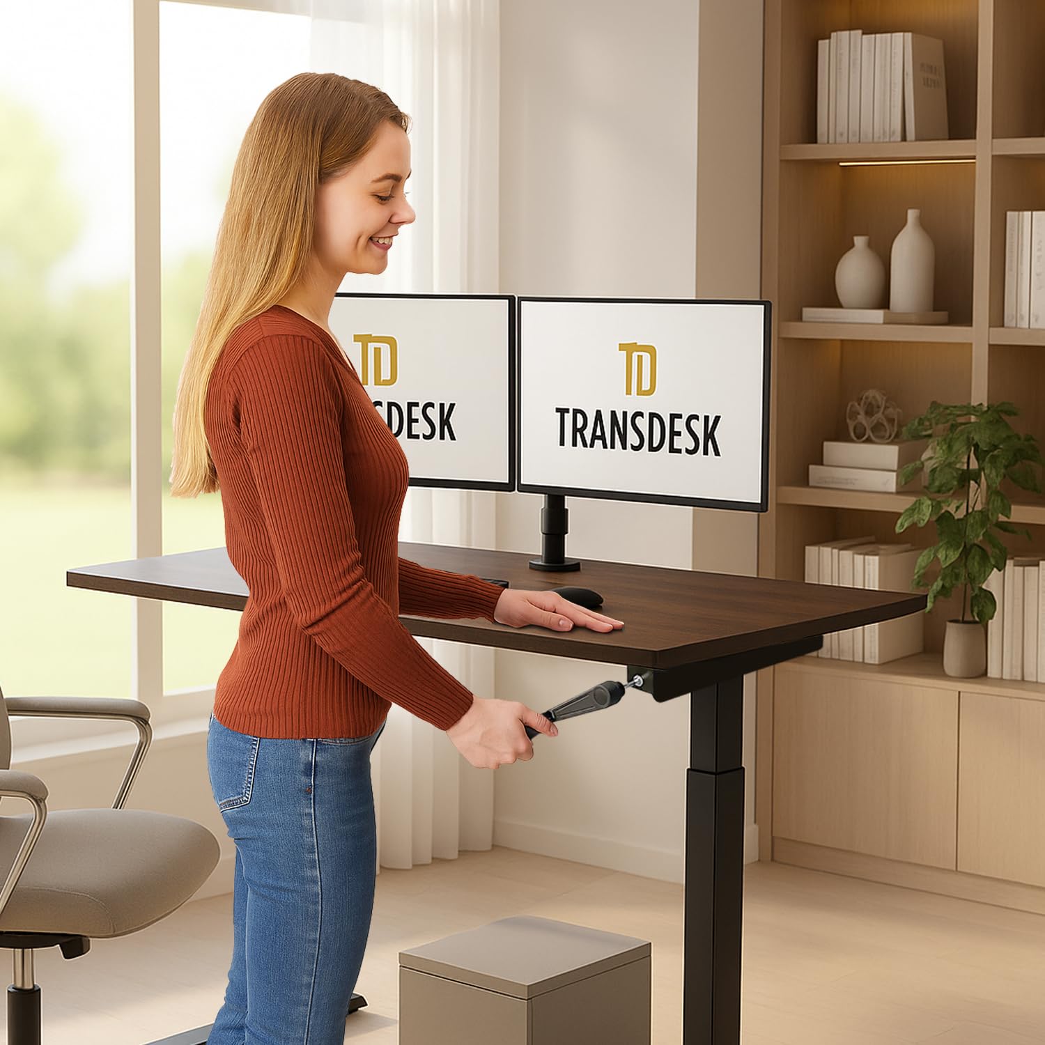 Manual Hand Crank Standing Desk Frame | Non Electric Height Adjustable Sit-Stand Table No Power Required | Silent Operation, Heavy-Duty Steel| 3-Year Warranty | Black Frame Only No Tabletop
