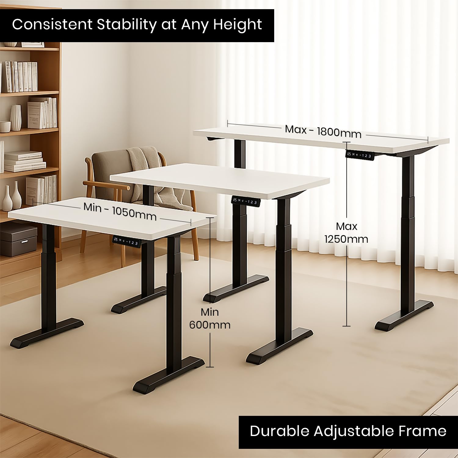 Dual Motor Standing Desk with 25mm Pre Drilled Tabletop 120kg Weight Capacity + Free Headphone & Cup Holder and Cable Management  - Verto Series