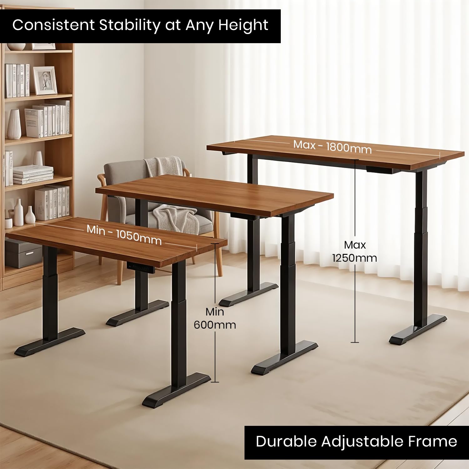 Dual Motor Standing Desk with 25mm Pre Drilled Tabletop 120kg Weight Capacity + Free Headphone & Cup Holder and Cable Management  - Verto Series