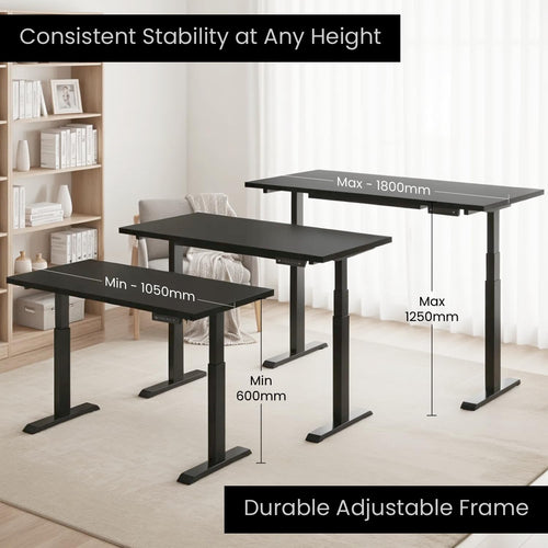 Dual Motor 3 Stage Electric Height Adjustable Standing Desk Table| 120KG Wt Cap| 3 Year Warranty| Fit 47"–71" Tabletop| Cable Management, Headphone & Cup Holder (BK Frame Only | No Tabletop)