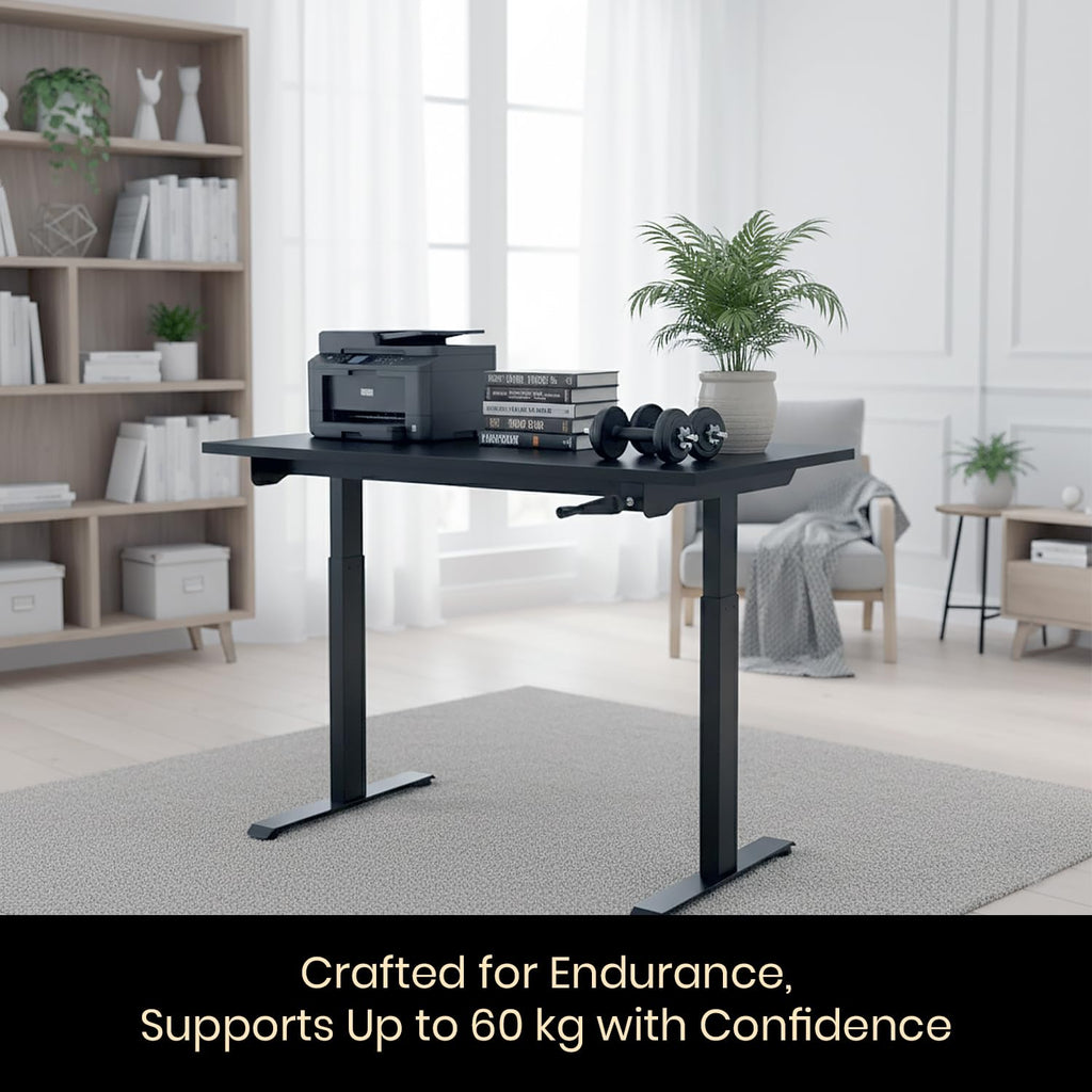 Manual Hand Crank Standing Desk Frame | Non Electric Height Adjustable Sit-Stand Table No Power Required | Silent Operation, Heavy-Duty Steel| 3-Year Warranty | Black Frame Only No Tabletop