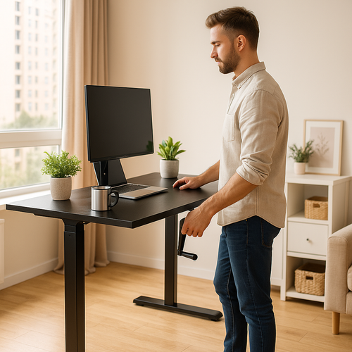 Manual Hand Cranked Standing Desk with 25mm Pre Drilled Tabletop 60kg Weight Capacity - Flow Series