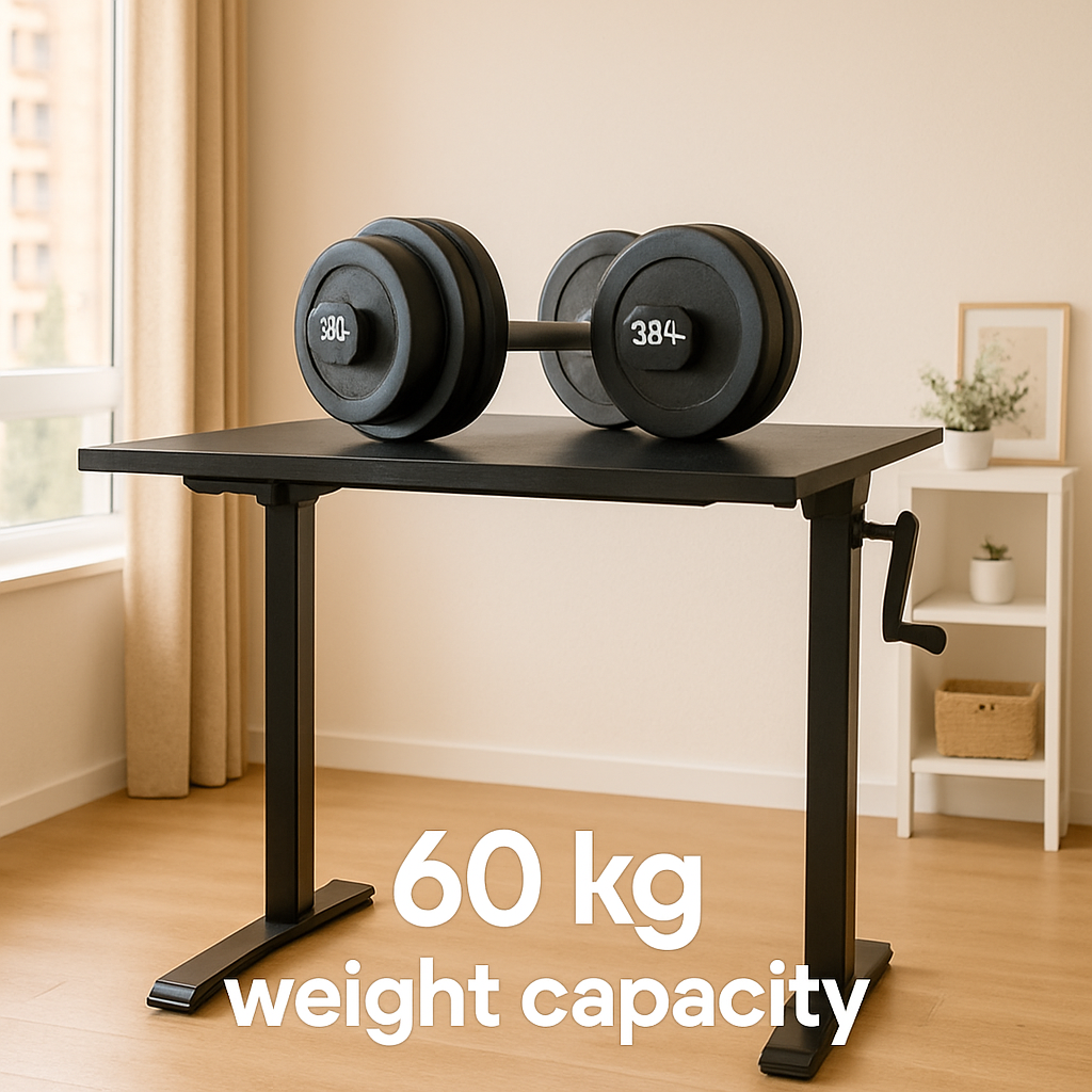 Manual Hand Cranked Standing Desk with 25mm Pre Drilled Tabletop 60kg Weight Capacity - Flow Series