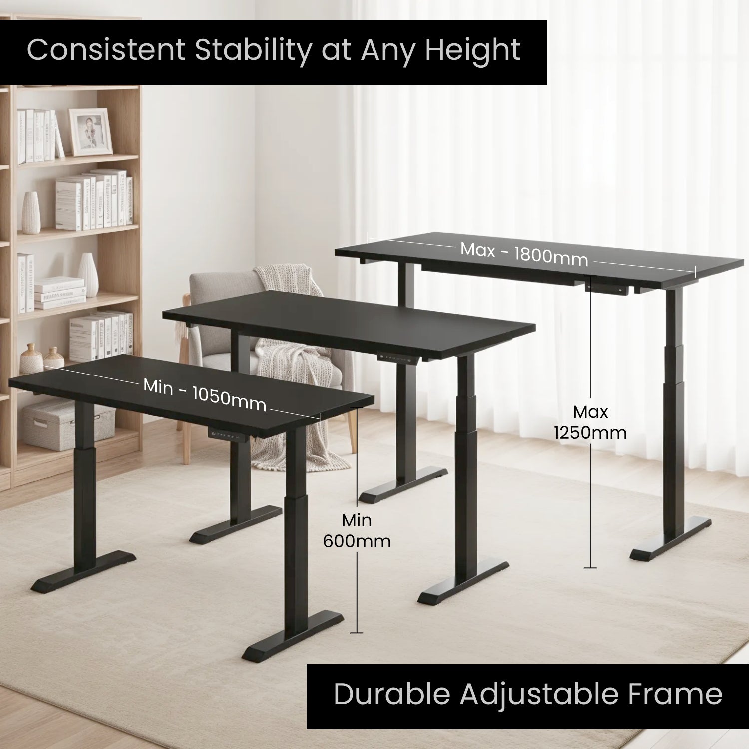 Dual Motor Standing Desk with 25mm Pre Drilled Tabletop 120kg Weight Capacity + Free Headphone & Cup Holder and Cable Management  - Verto Series