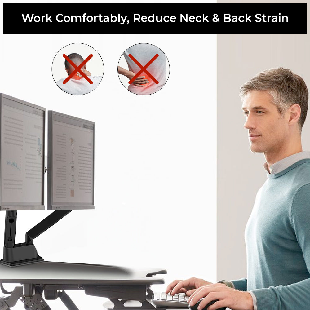Gas Spring Dual Monitor Arm Full Motion Flexibility for 13 to 32 Inch Monitor Weight Capacity 9kg Per Monitor - TDS200