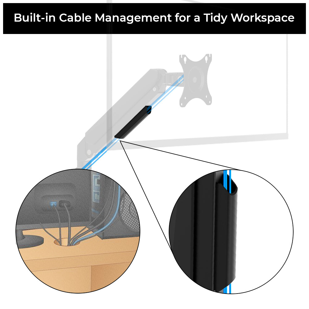 Gas Spring Single Monitor Arm Full Motion Flexibility for 13 to 30 Inch Monitor Weight Capacity 9kg - TDS100