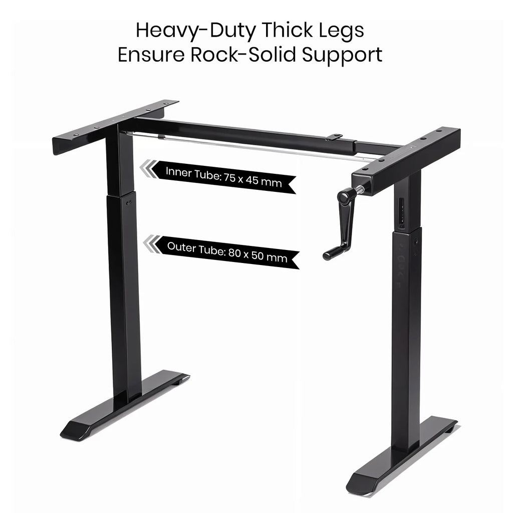 Manual Hand Cranked Standing Desk with 25mm Pre Drilled Tabletop 60kg Weight Capacity - Flow Series