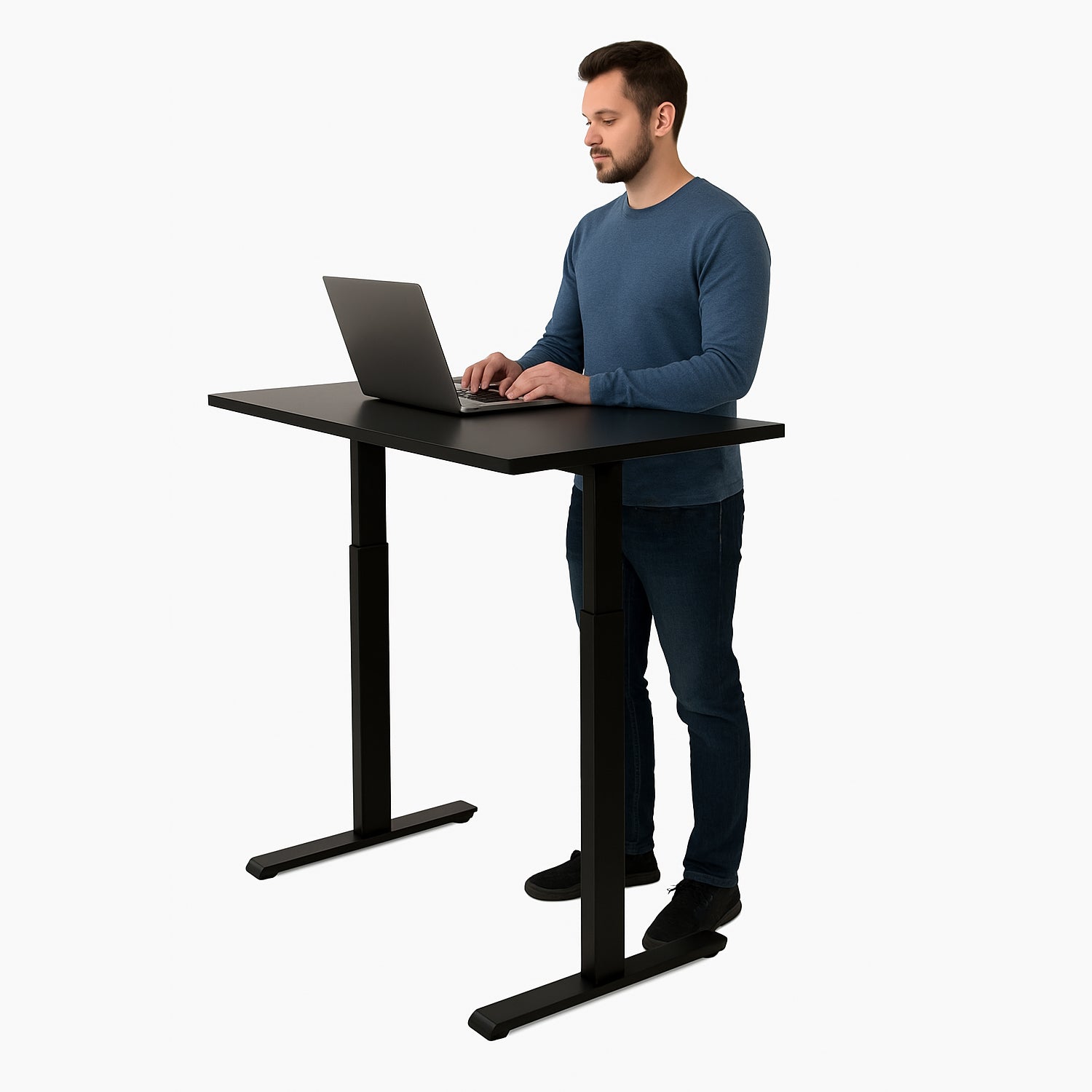 Manual Hand Cranked Standing Desk with 25mm Pre Drilled Tabletop 60kg Weight Capacity - Flow Series