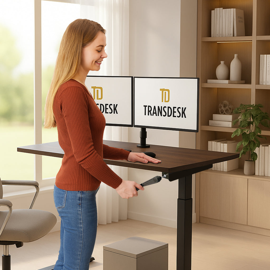 Manual Hand Cranked Standing Desk with 25mm Pre Drilled Tabletop 60kg Weight Capacity - Flow Series