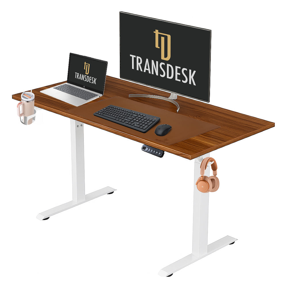 Single Motor Standing Desk with 25mm Pre Drilled Tabletop 80kg  Weight Capacity + Free Headphone & Cup Holder and Adaptor Hanger - Pulse Series