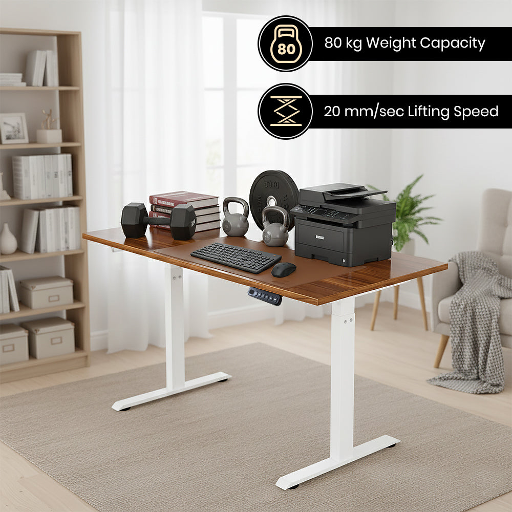Single Motor Standing Desk with 25mm Pre Drilled Tabletop 80kg  Weight Capacity + Free Headphone & Cup Holder and Adaptor Hanger - Pulse Series