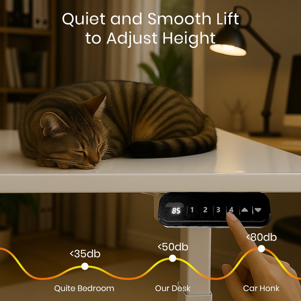 Single Motor Standing Desk with 25mm Pre Drilled Tabletop 80kg  Weight Capacity + Free Headphone & Cup Holder and Adaptor Hanger - Pulse Series