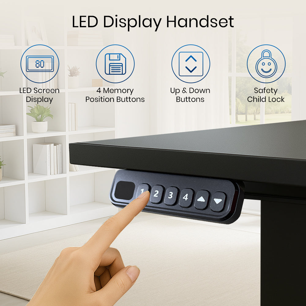 Single Motor Standing Desk with 25mm Pre Drilled Tabletop 80kg  Weight Capacity + Free Headphone & Cup Holder and Adaptor Hanger - Pulse Series
