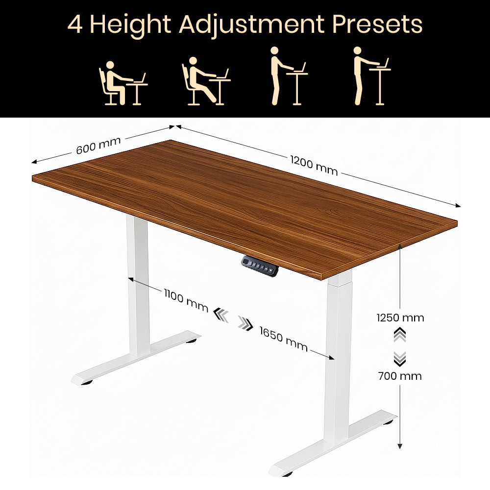 Single Motor Standing Desk with 25mm Pre Drilled Tabletop 80kg  Weight Capacity + Free Headphone & Cup Holder and Adaptor Hanger - Pulse Series